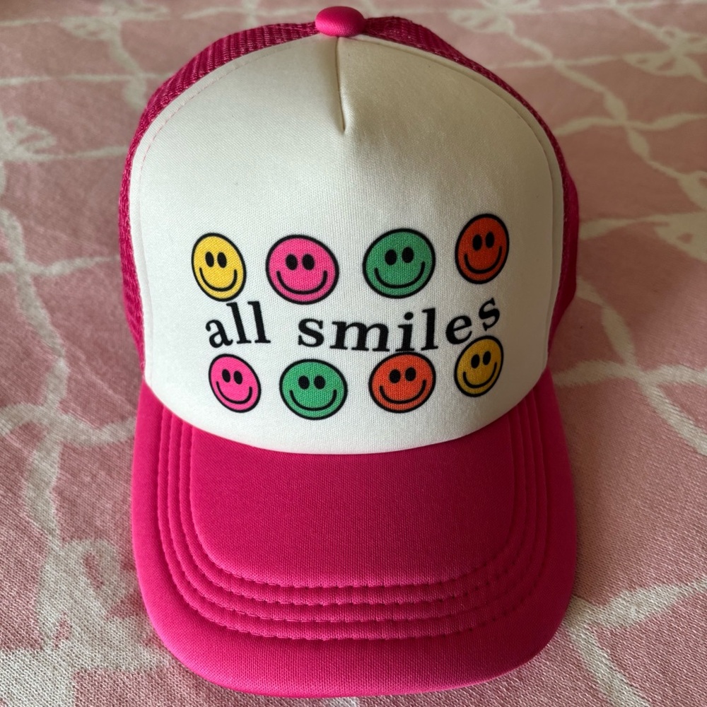 Smiley Face Pink Trucker Hat